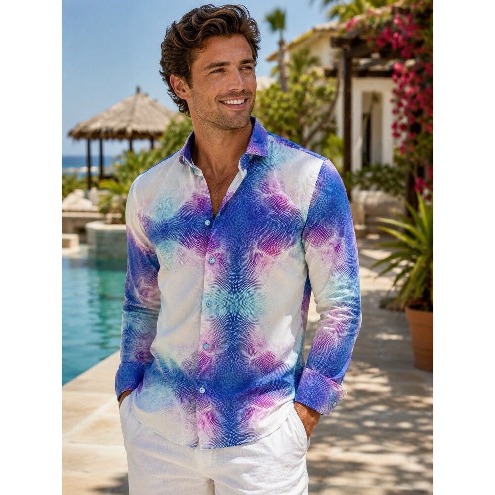 Maceoo Abstract Dot Shirt Italian Luxury Blue Purple Long Sleeve Bottom Up S 2